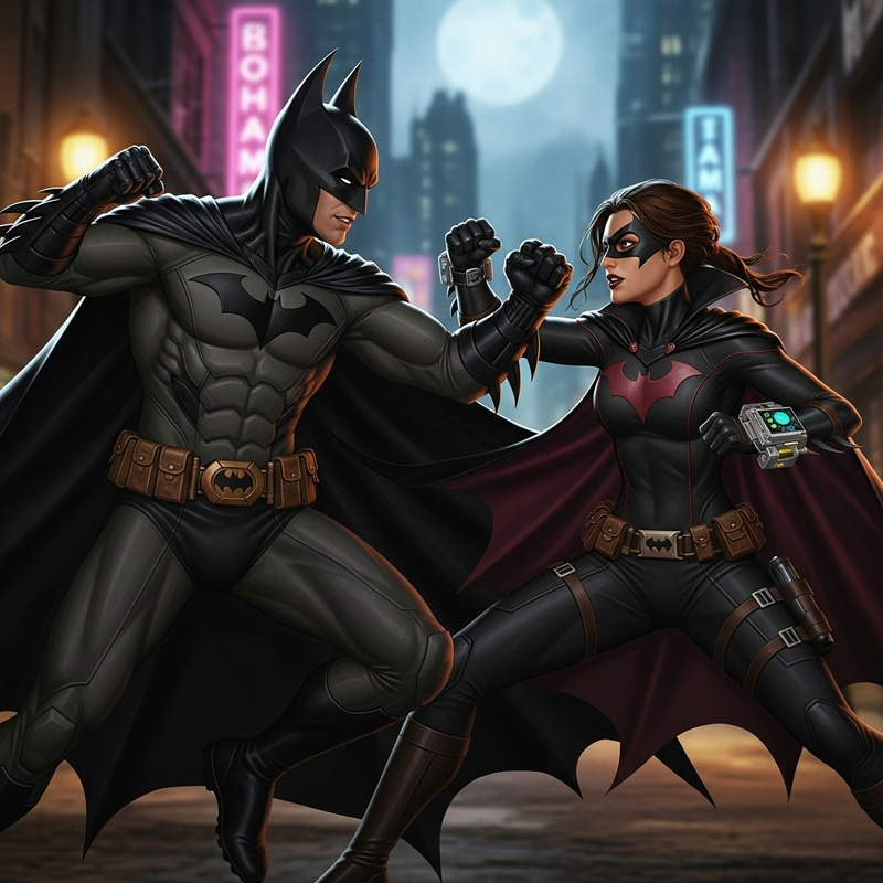 Batman vs Batgirl: Intense Non-Lethal Duel in Gotham