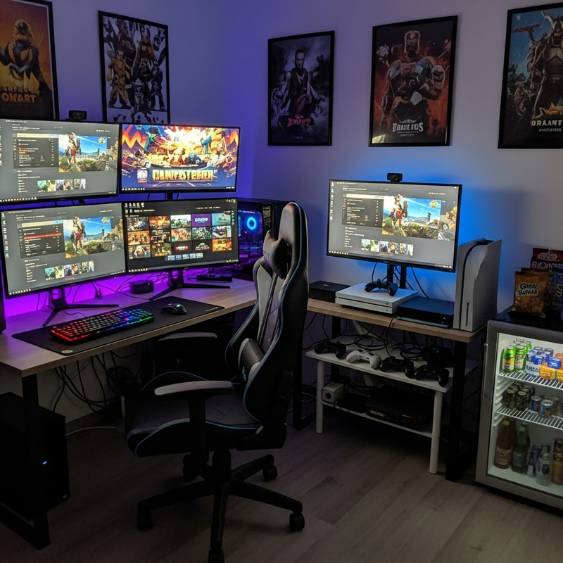 Exciting Gaming Room with High-Tech Setup