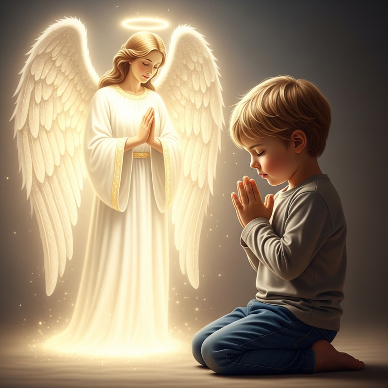 Child Praying to Angel: A Moment of Faith Child Praying to Angel: A Moment of Faith