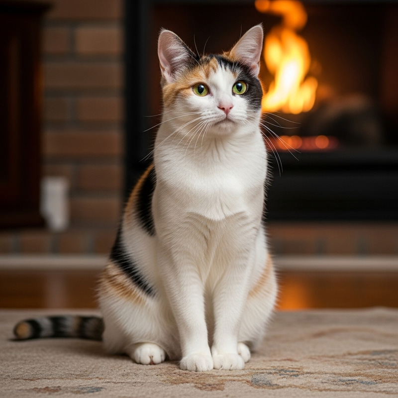 Adorable Cat on Cozy Rug with Almond Eyes Adorable Cat on Cozy Rug with Almond Eyes