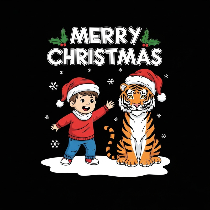 Christmas Calvin and Hobbes Vector Graphic Art - T-Shirt Print Design