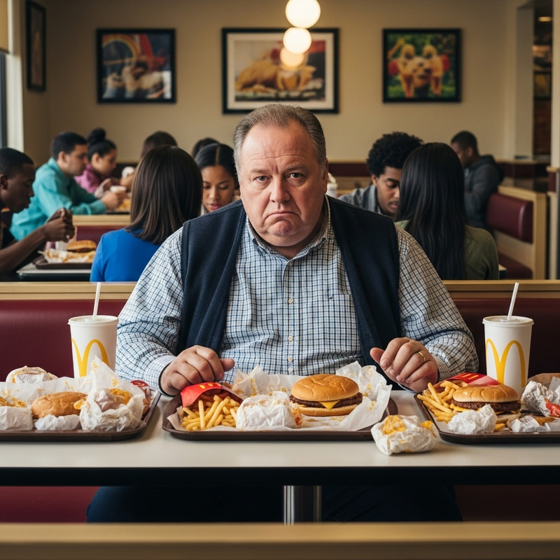 Disappointed Man Regrets Junk Food Binge | Internal Struggle Disappointed Man Regrets Junk Food Binge | Internal Struggle