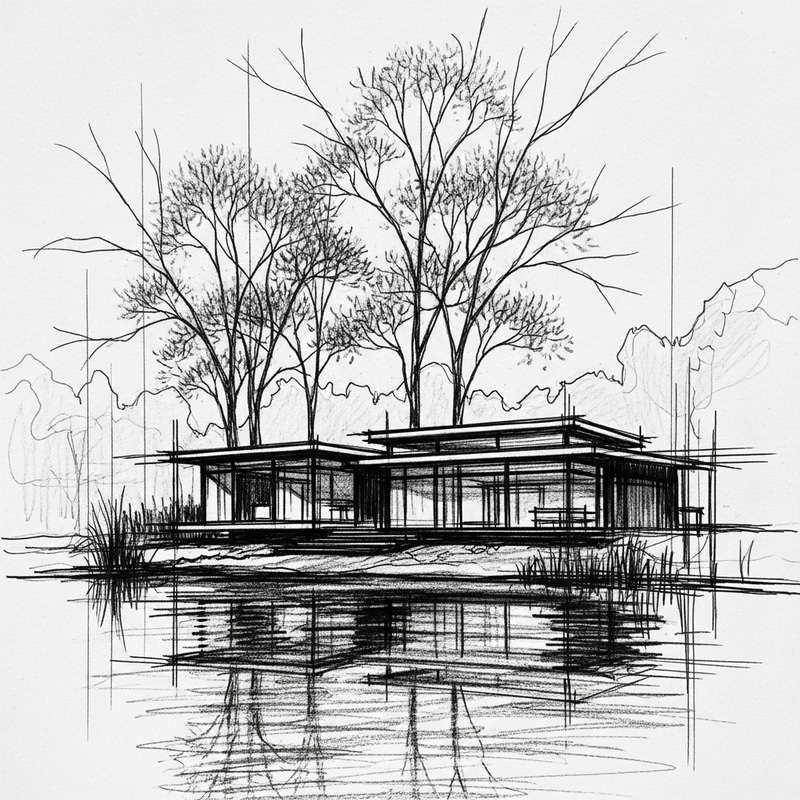 Modern House with Large Glass Windows by the Lake Modern House with Large Glass Windows by the Lake
