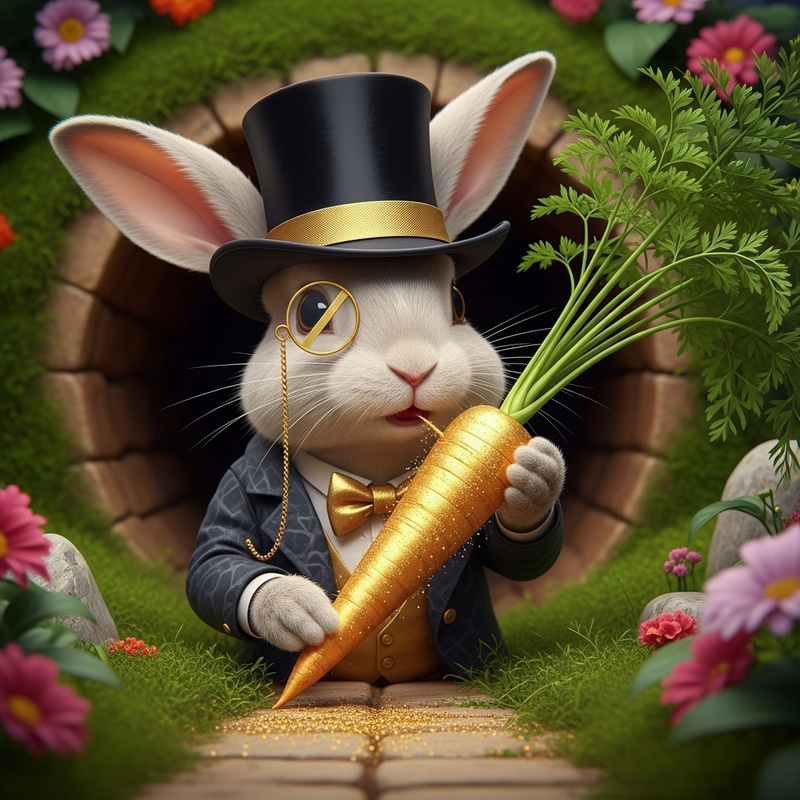 Affluent Bunny Indulging in Expensive Carrot Affluent Bunny Indulging in Expensive Carrot