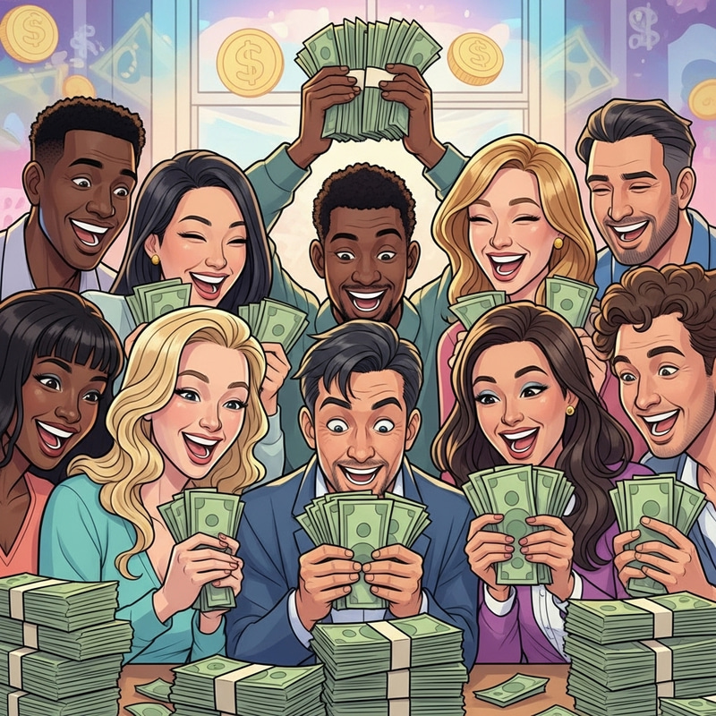Money Enthusiasts Celebrating Wealth | Cash Lovers