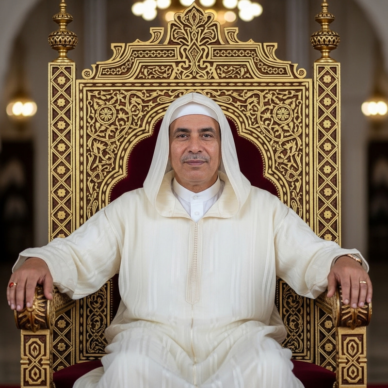 Moroccan King Seated on Regal Throne Moroccan King Seated on Regal Throne