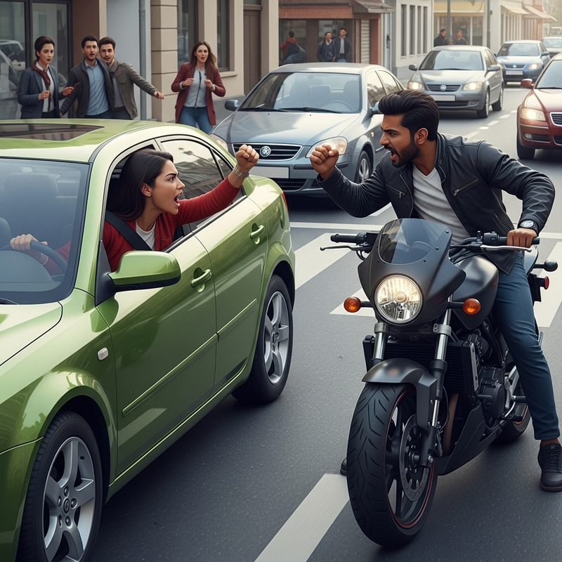 Traffic Chaos: Car & Motorbike Road Rage Clash Traffic Chaos: Car & Motorbike Road Rage Clash