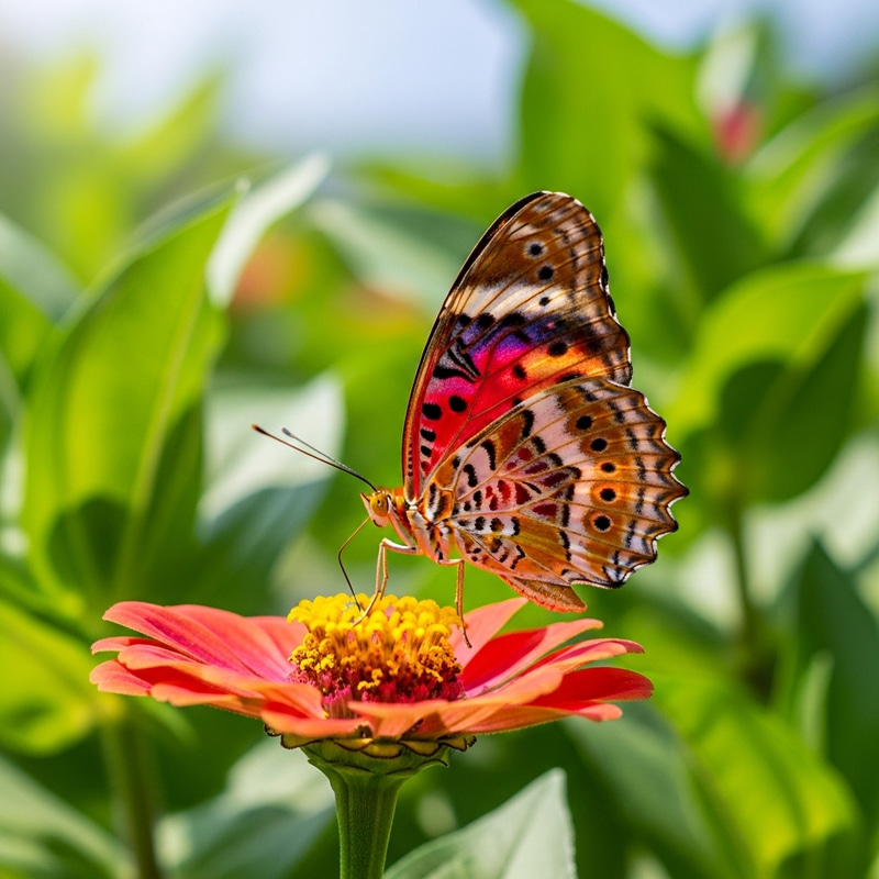 Colorful Butterfly Alighting on Blooming Flower