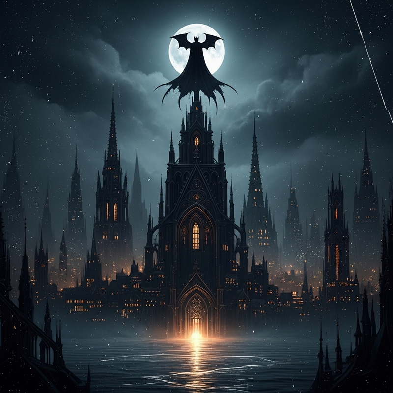 Gothic Night Skyline with Bat Silhouette | YouTube Video Gothic Night Skyline with Bat Silhouette | YouTube Video