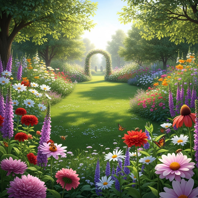 Vibrant Summer Garden: Blooming Flowers & Sunny Days Vibrant Summer Garden: Blooming Flowers & Sunny Days