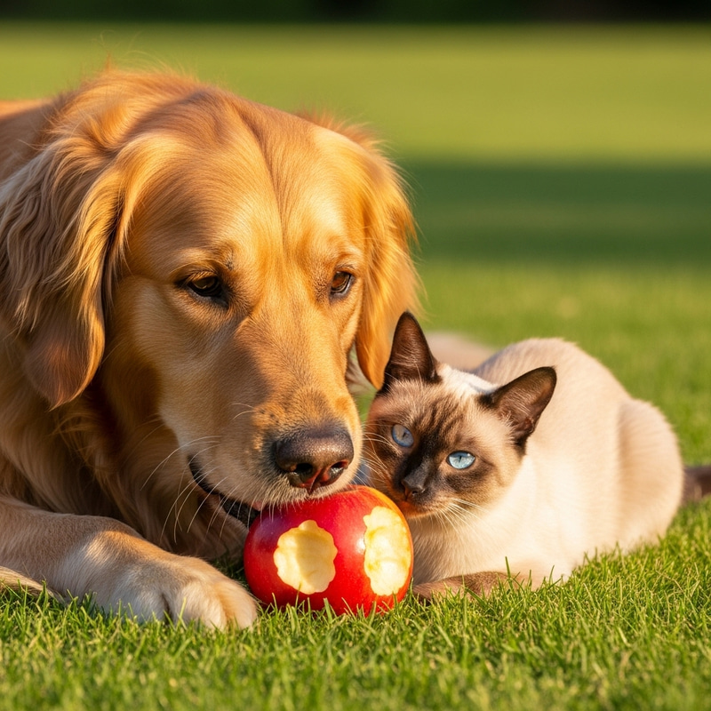 Dog and Cat Share an Apple: A Heartwarming Scene Dog and Cat Share an Apple: A Heartwarming Scene