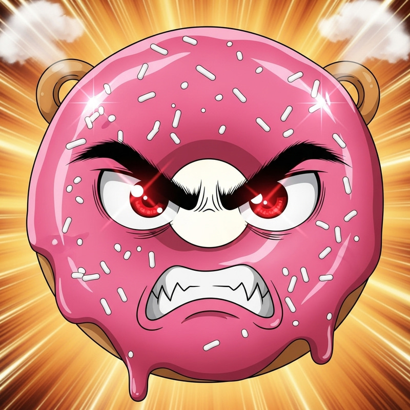 Angry Donut with Pink Glaze | Japanese Anime Style Angry Donut with Pink Glaze | Japanese Anime Style