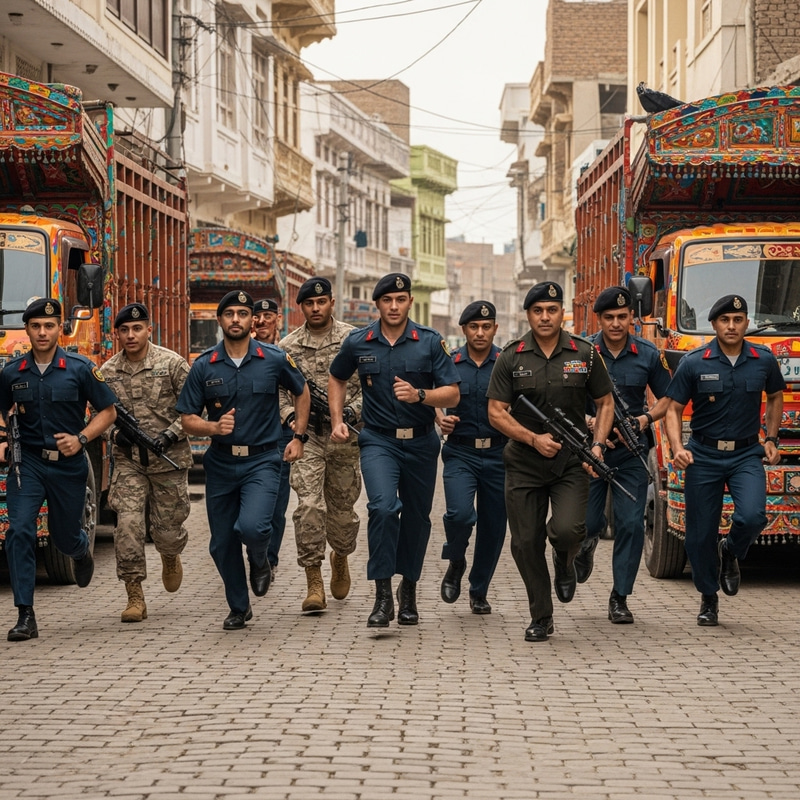 Pakistani Army Officers Running in Street Pakistani Army Officers Running in Street