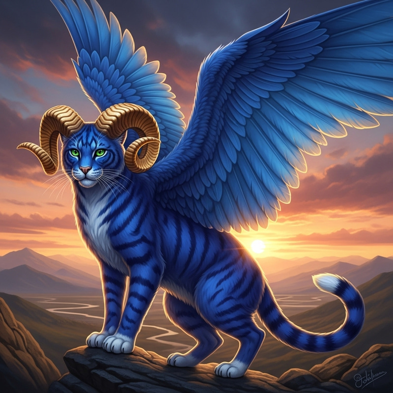 Blue Cat with Wings and Horns - Mystical Creatures Blue Cat with Wings and Horns - Mystical Creatures