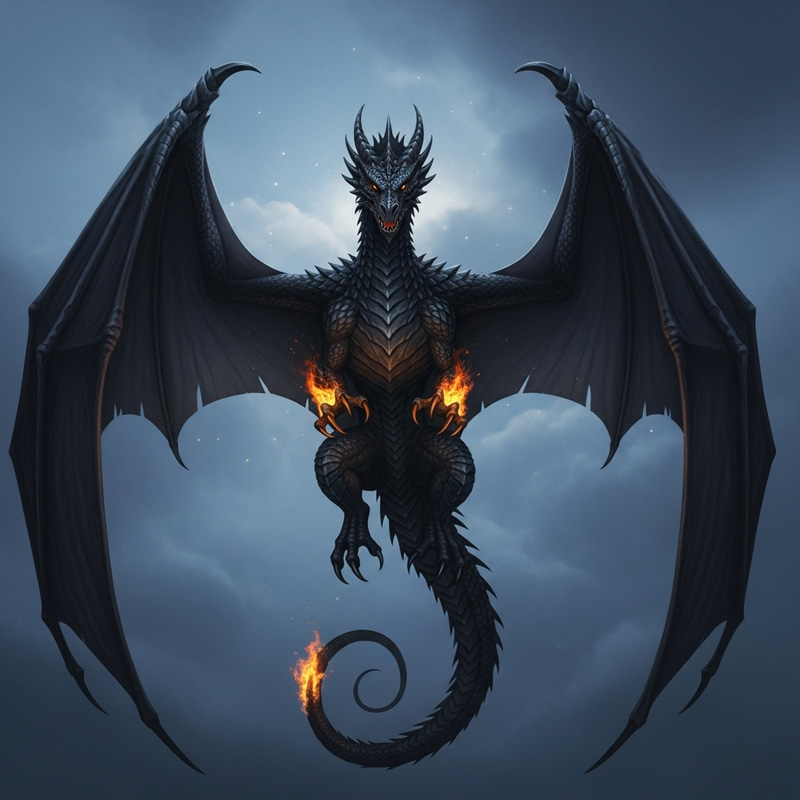 Epic Black Dragon in Twilight Sky