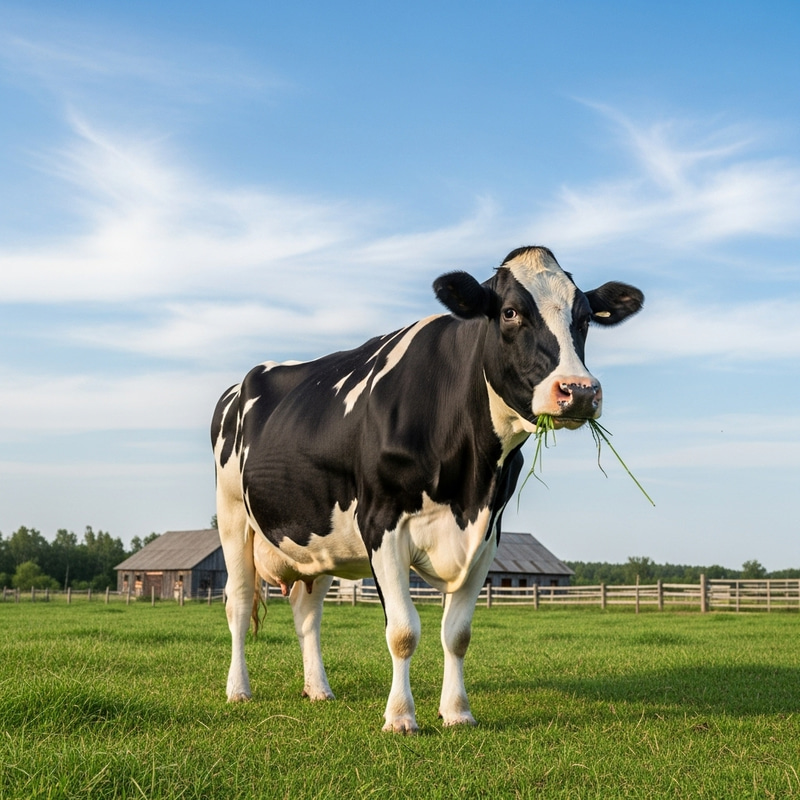 Healthy Holstein Friesian Cow Grazing in Picturesque Pasture