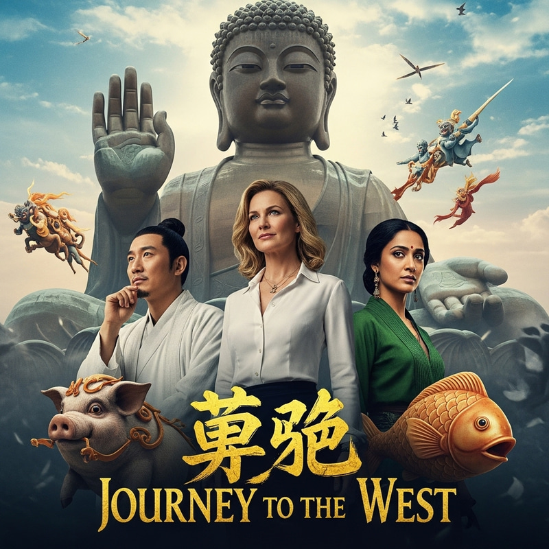 Journey to the West Movie Poster: Colorful Design with Mythical Characters Journey to the West Movie Poster: Colorful Design with Mythical Characters