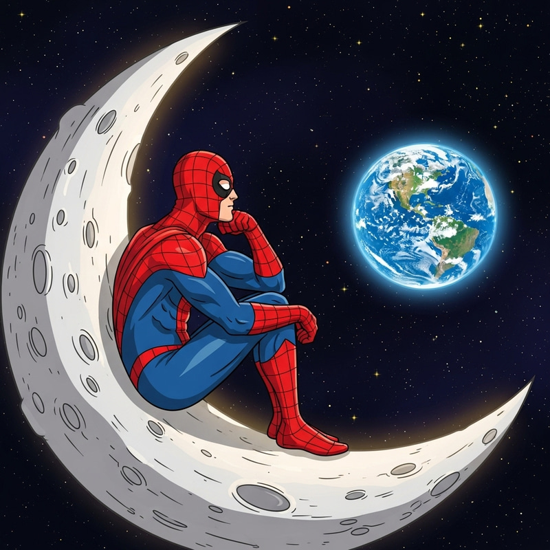 Spiderman Sitting on Moon, Admiring Earth | Website Name Spiderman Sitting on Moon, Admiring Earth | Website Name