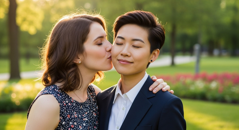 Romantic Park Kiss | Sweet Lesbian Love in Nature