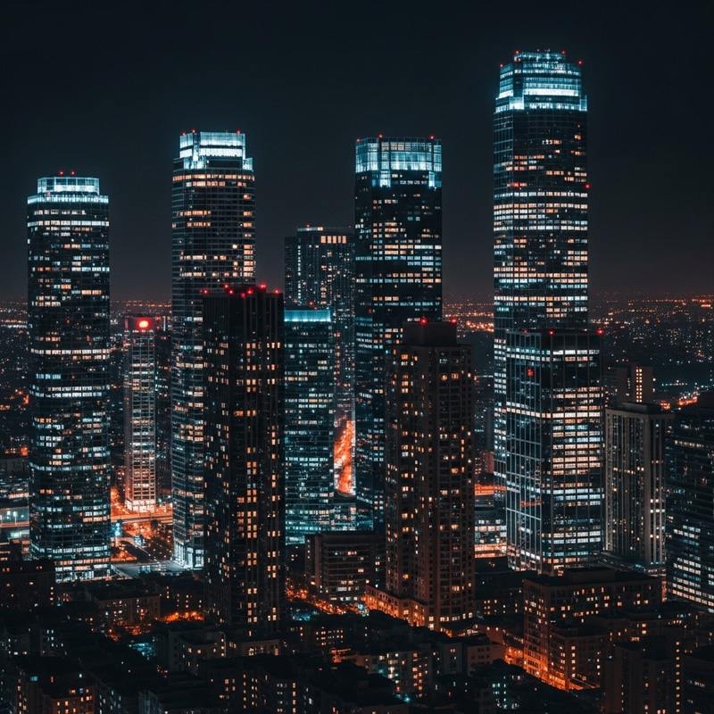 Vibrant City Skyline at Night: Modern & Abstract Illumination Vibrant City Skyline at Night: Modern & Abstract Illumination