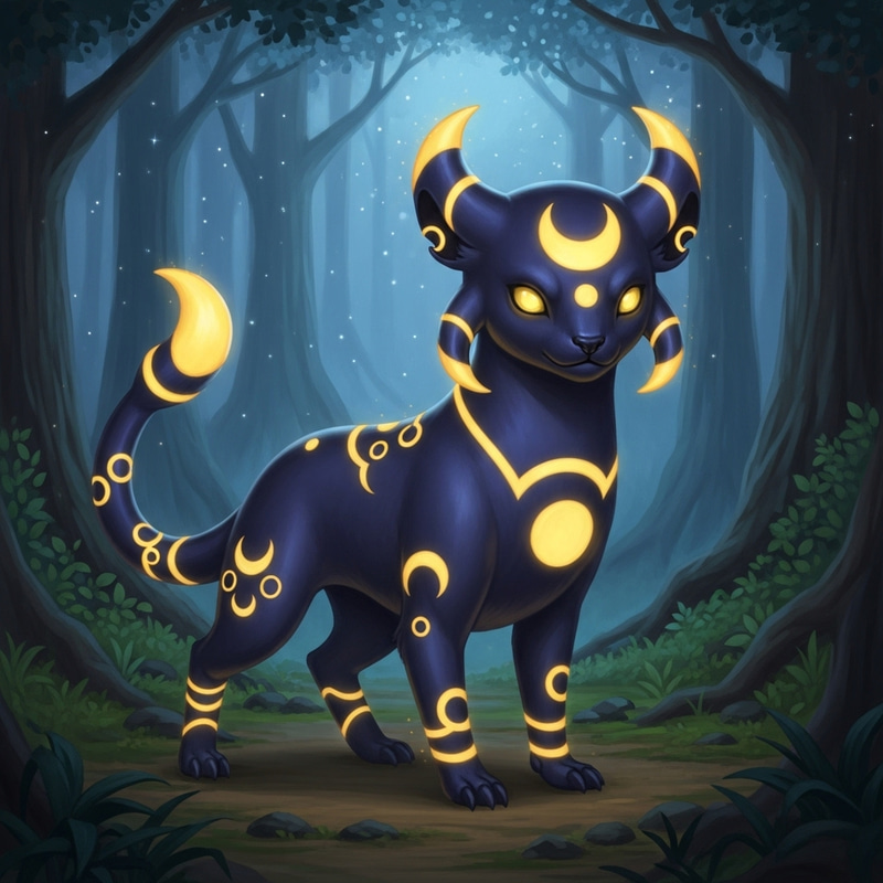 Shiny Umbreon - Mystical Quadruped in Serene Forest Shiny Umbreon - Mystical Quadruped in Serene Forest