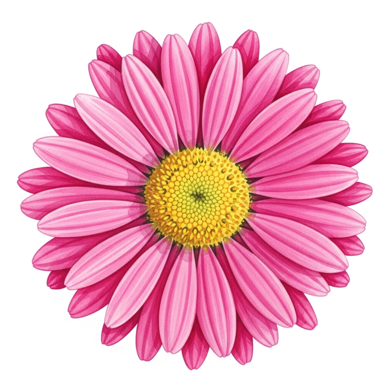 Detailed Watercolor Painting: Hot Pink Daisy Art