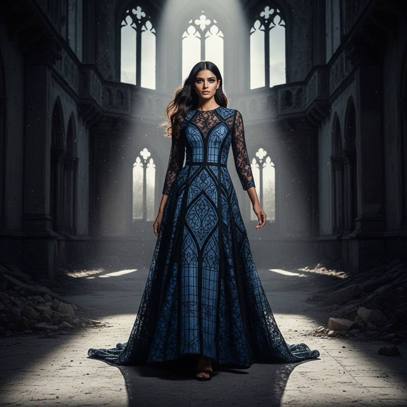 Haunting Gothic Romance Fashion Model in Abandoned Castle Haunting Gothic Romance Fashion Model in Abandoned Castle
