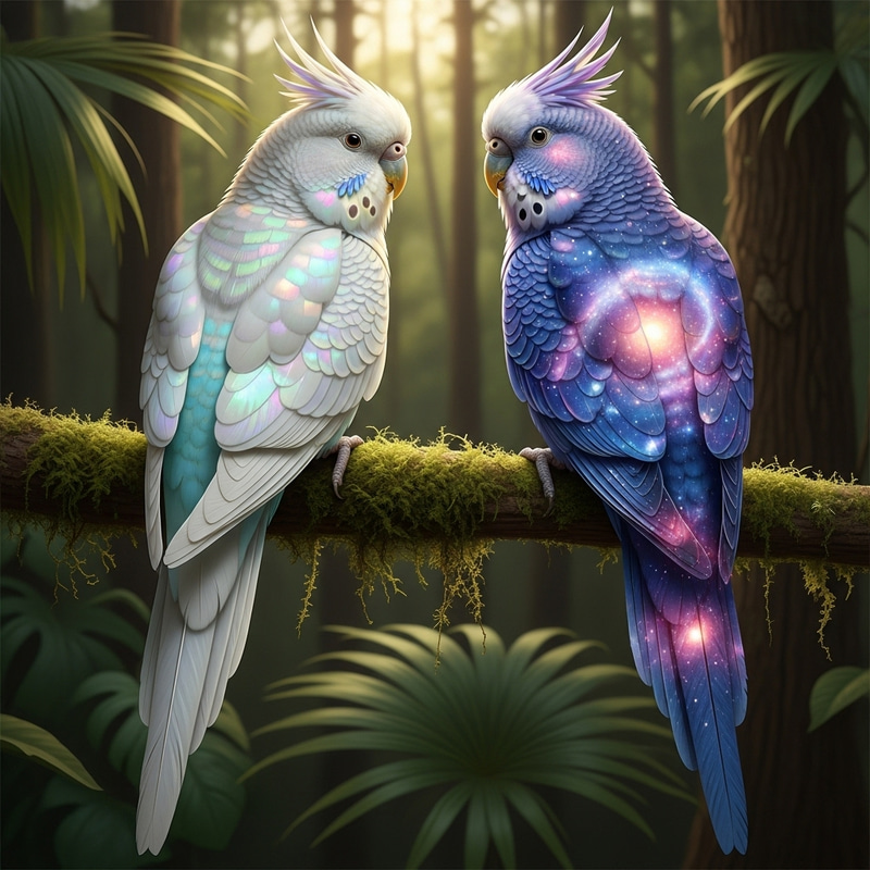 White Carolina Pearl White Nymph Parakeet Pair White Carolina Pearl White Nymph Parakeet Pair