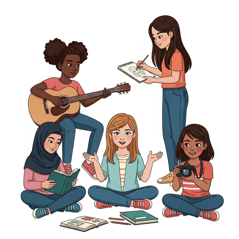 Diverse Girls Embracing Various Activities | Multicultural Illustration