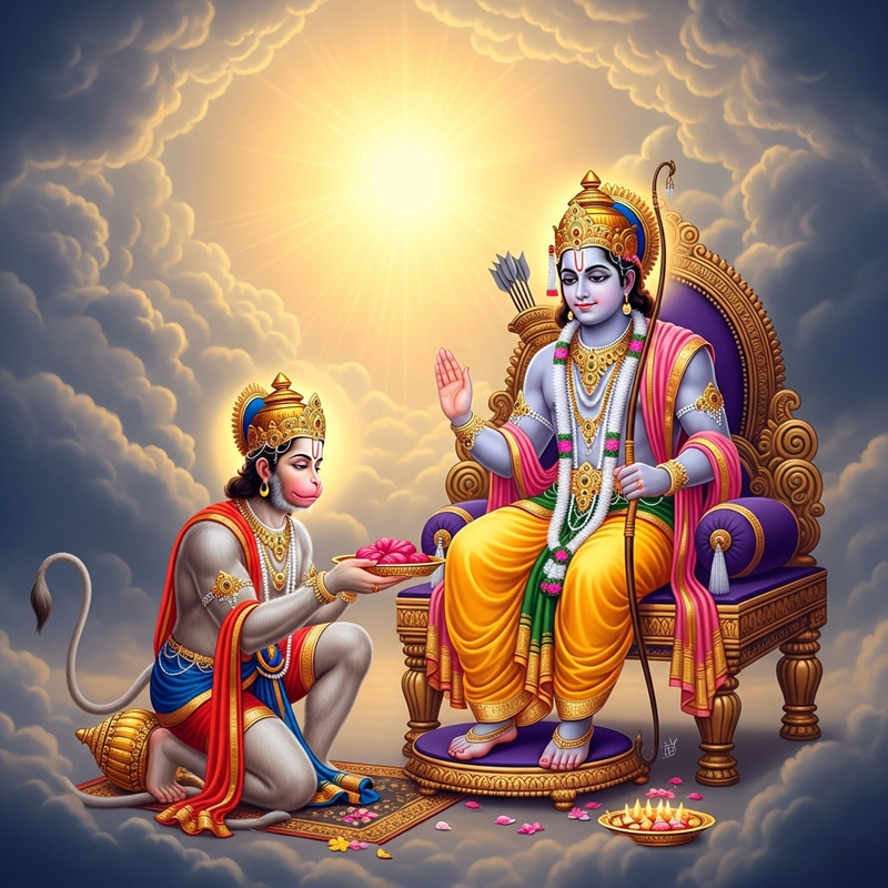 Lord Ram and Hanuman Divine Scene Lord Ram and Hanuman Divine Scene