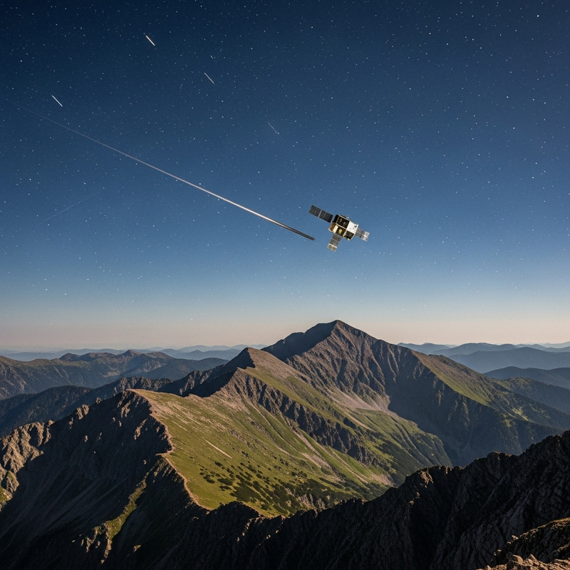 Magnificent 'Rassvet' Satellite Skies Over Mountain Peak Magnificent 'Rassvet' Satellite Skies Over Mountain Peak