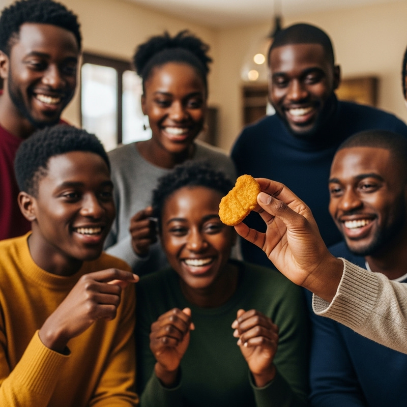 Black Individuals Enjoying a Golden Chicken Nugget Black Individuals Enjoying a Golden Chicken Nugget