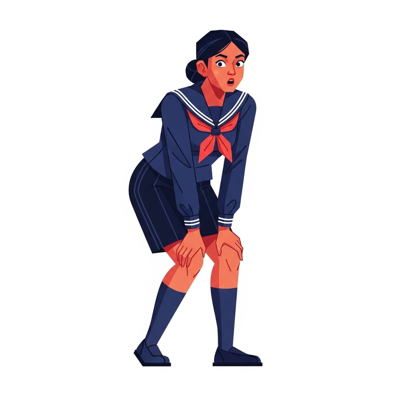 Surprised Girl in Geometric Japanese Pose | Flat Illustration