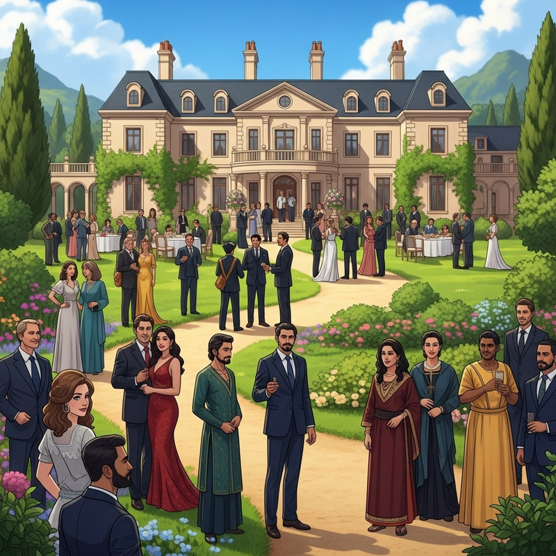 Luxurious Hotel Party with Multicultural Celebration in Scenic Landscape Luxurious Hotel Party with Multicultural Celebration in Scenic Landscape