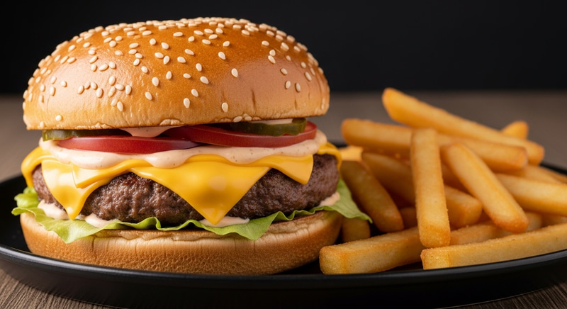 Tantalizing Cheeseburger & Crispy Potatoes | Food Photography Tantalizing Cheeseburger & Crispy Potatoes | Food Photography