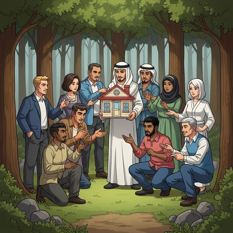 Bayanihan House Lifting: Forest Cartoon Scene Bayanihan House Lifting: Forest Cartoon Scene