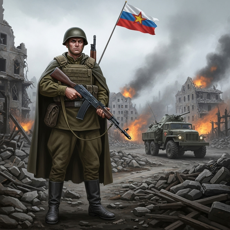 Russian Soldier with Gun: War Victory in Vehicle Russian Soldier with Gun: War Victory in Vehicle