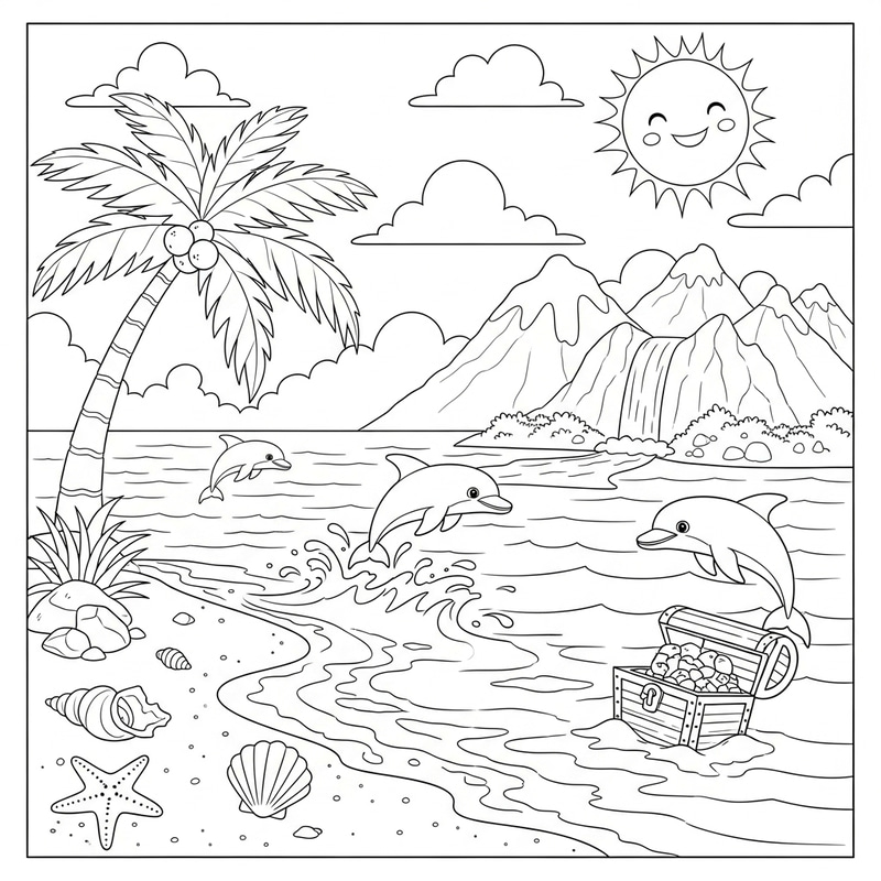 Black and White Island Coloring Page for Kids Ages 6-12 Black and White Island Coloring Page for Kids Ages 6-12