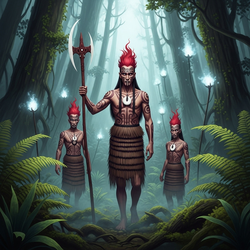 Patupaierehi: Enigmatic Maori Vampire Creatures in Fern Forest Patupaierehi: Enigmatic Maori Vampire Creatures in Fern Forest