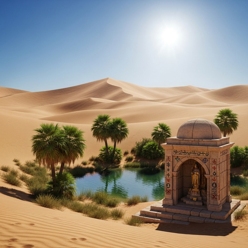 Desert Oasis: Shrine of Multiple Faiths in Tranquil Sanctuary Desert Oasis: Shrine of Multiple Faiths in Tranquil Sanctuary