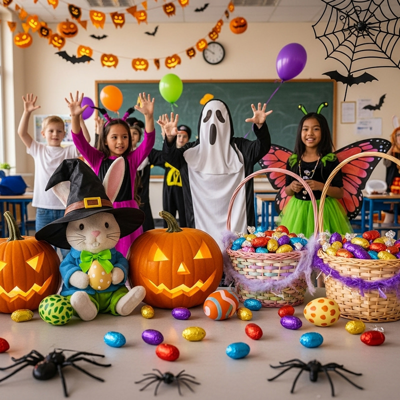 Celebrate Easter and Halloween Magic in School Scene