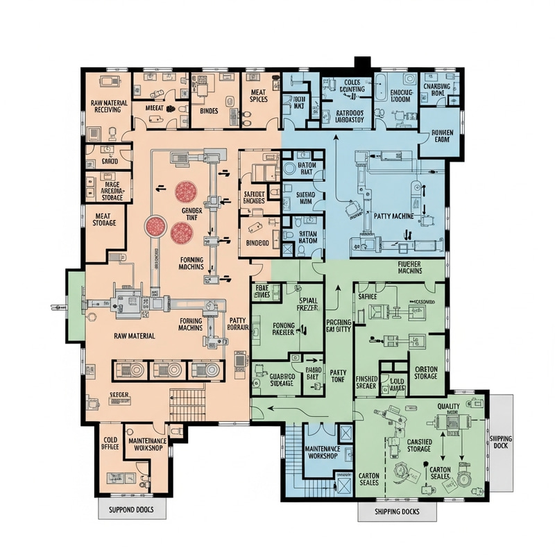 2D Factory Plant Layout for Burger Patty Production