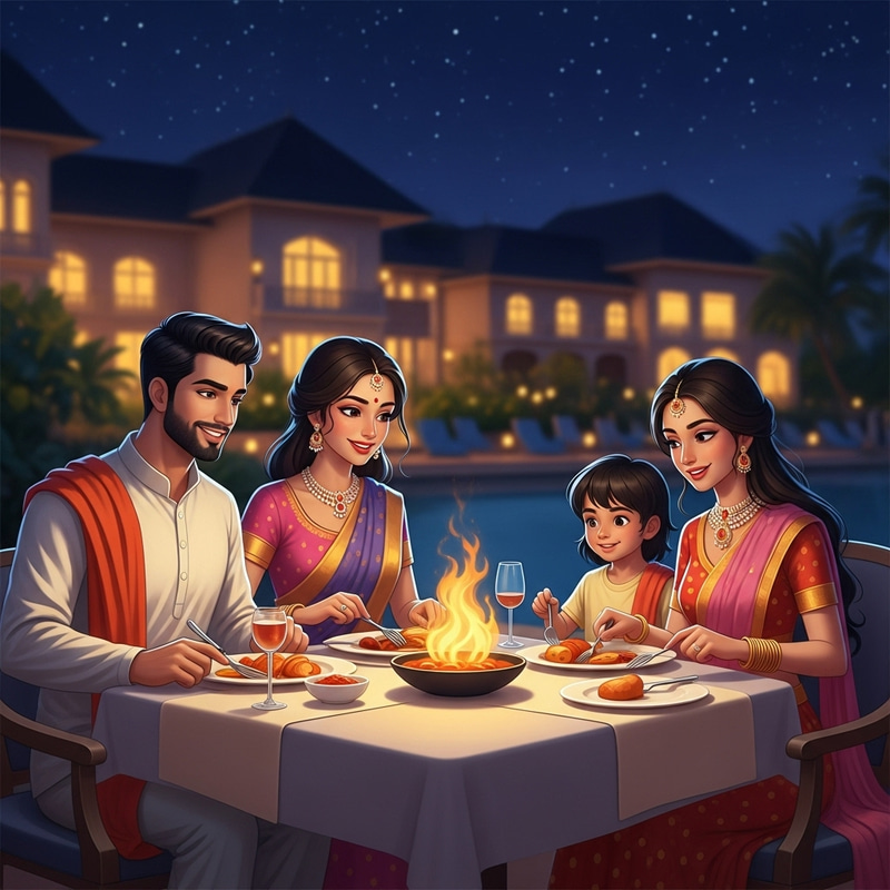 Captivating Indian Family Dining Scene at Night Captivating Indian Family Dining Scene at Night