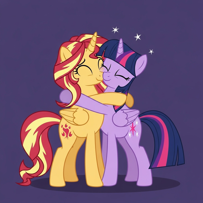 Sunset Shimmer and Twilight Sparkle: Romantic Sunset Art