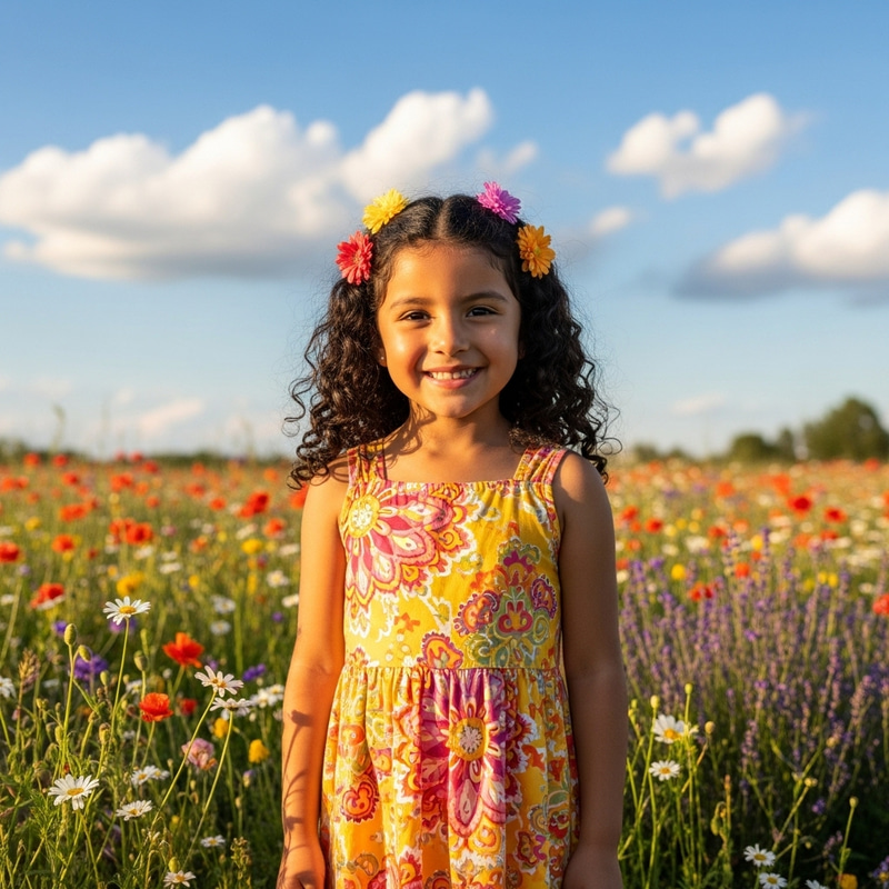 Joyful Niña in a Colorful Meadow Joyful Niña in a Colorful Meadow