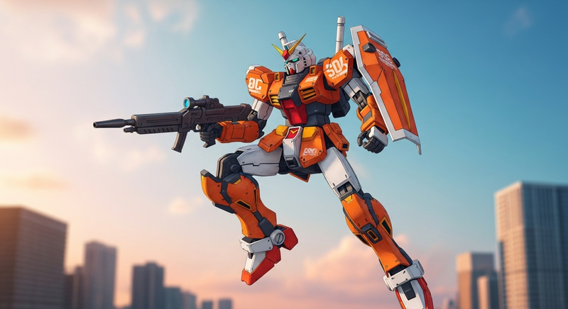 Dynamic Orange Robotic Mech in High-Tech Action Dynamic Orange Robotic Mech in High-Tech Action