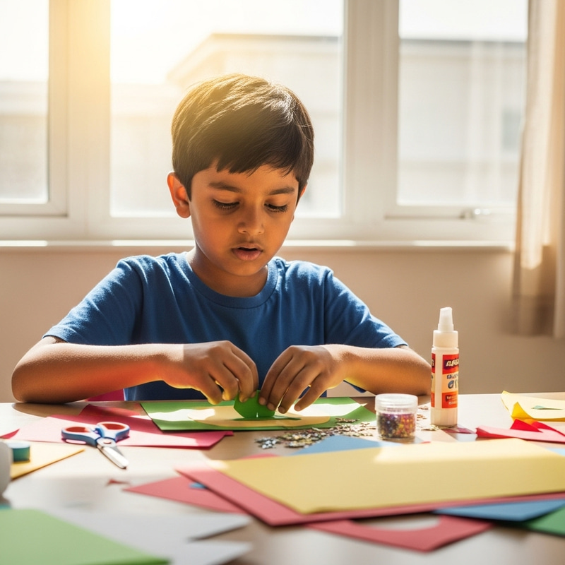South Asian Child Crafting: Boy Engaged in Creative Project South Asian Child Crafting: Boy Engaged in Creative Project