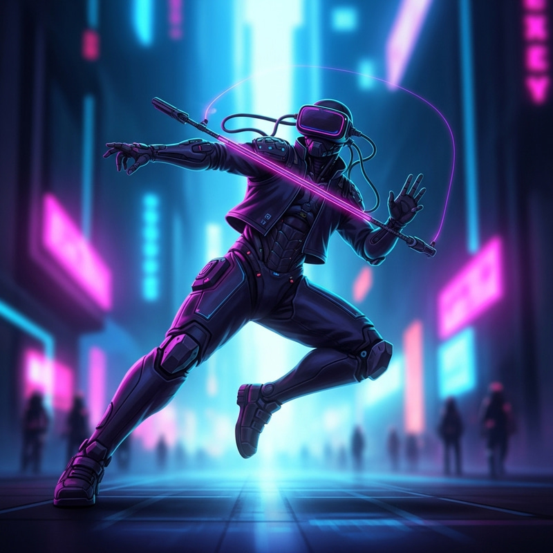 Cyberpunk-Inspired Humanoid in Vibrant Virtual Reality Cityscape Cyberpunk-Inspired Humanoid in Vibrant Virtual Reality Cityscape