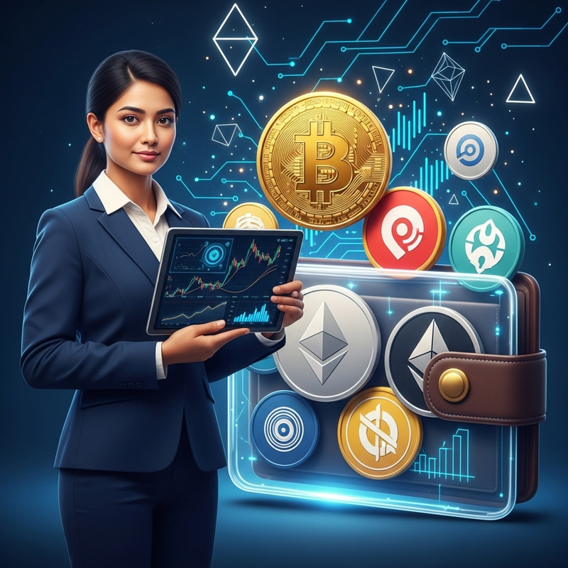South Asian Female Cryptocurrency Entrepreneur with Digital Wallet Image South Asian Female Cryptocurrency Entrepreneur with Digital Wallet Image