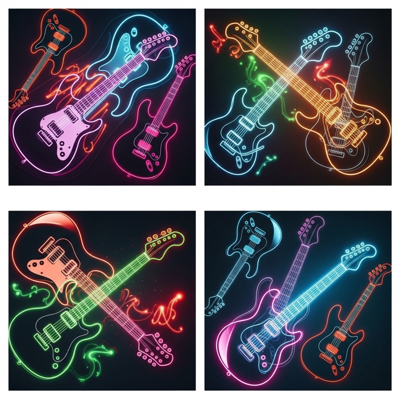 Neon Electric Guitars: Vibrant 4x4 Square Composition